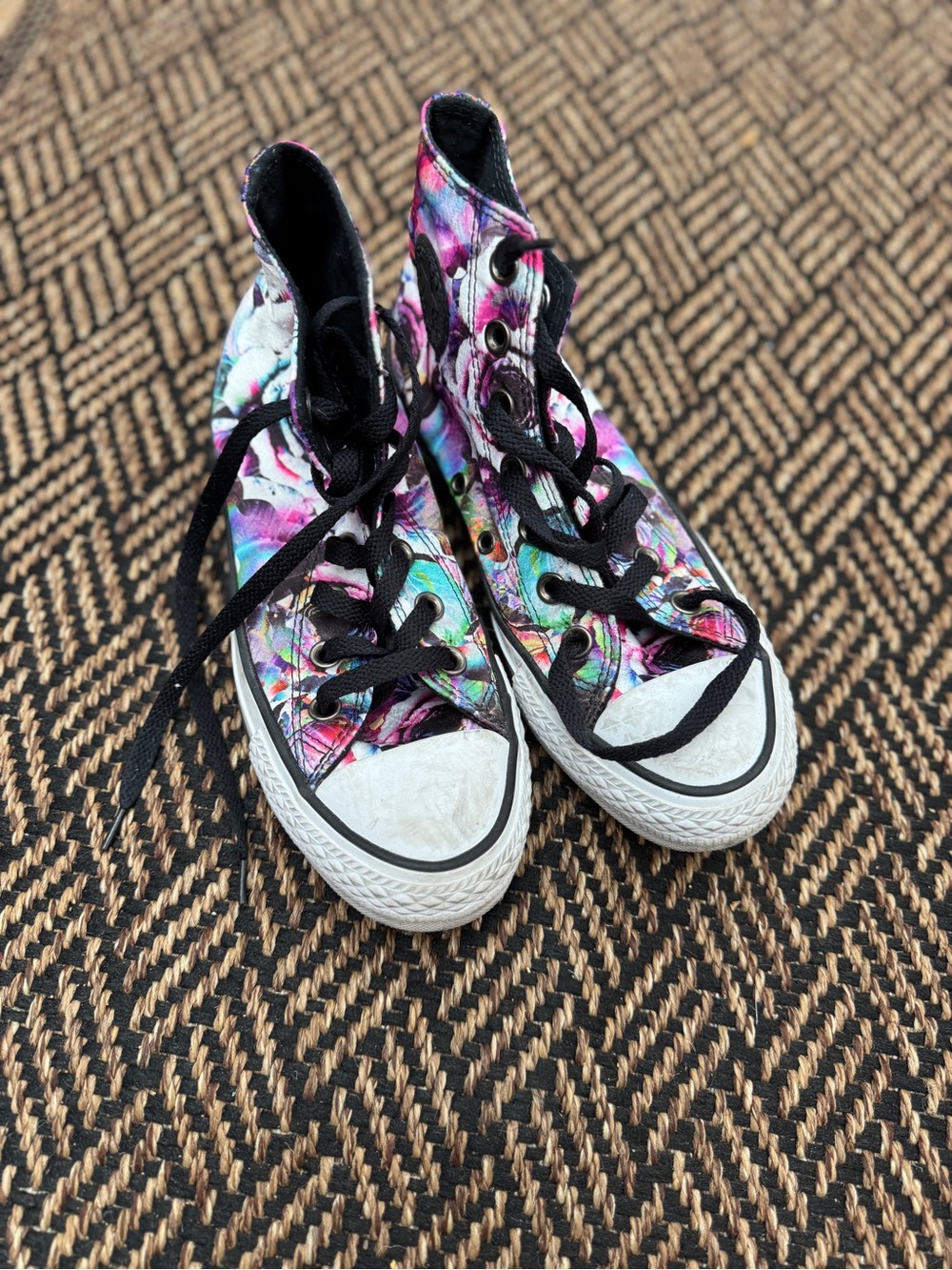 Converse High-Top Sneakers in Multicolor Floral Print with Black Trim